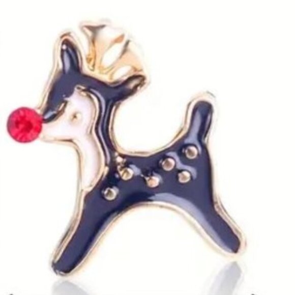 Earrings Rudolph Reindeer Enamel Post Stud Winter Holiday Christmas GIFT - Picture 2 of 4